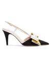 Valentino Garavani Bowow Slingback Pumps In Moirè Fabric 85mm Woman Black/silver/antique Gold 41 In Black