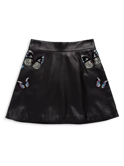 Valentino Women's Butterfly Leather Skirt In Black