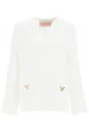 Valentino Chic Crepe Blouse With Kaftan Neckline And Gold Detailing In Bianco