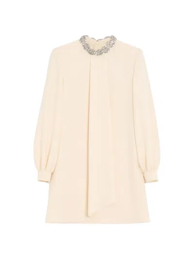 Valentino Couture Mini Dress Choker Neckline Rhinestones In Neutral