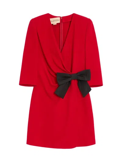 Valentino Women's Cady Couture Short Dress With Faille Bow In Red