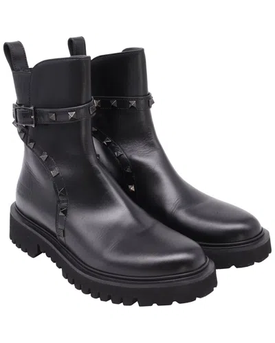 Valentino Garavani Valentino Women's Calfskin Leather Rockstud Bootie (authentic Pre-loved) In Black