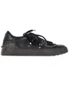 Valentino Women's Calfskin Leather Rockstud Lace-up Sneaker, Size 37.5  (authentic Pre-loved) In Black