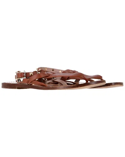 Valentino Garavani Valentino Women's Calfskin Leather Rockstud T-strap Flat Sandal (authentic  Pre-loved) In Brown