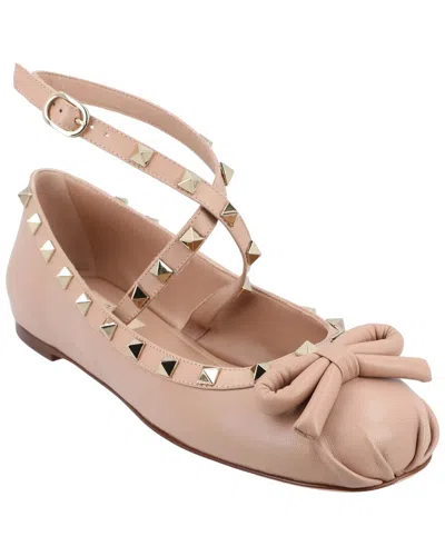Valentino Garavani Valentino Women's Calfskin Rockstud Ballerina Flat, Never Worn (authentic Pre-  Loved) In Pink