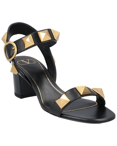 Pre-owned Valentino Garavani Valentino Women's Calfskin Roman Stud Sandal (authentic Pre-loved) In Black