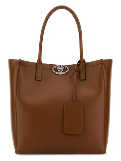 Valentino Garavani Women's Caramel Leather Medium Vlogo Locker Shopping Bag