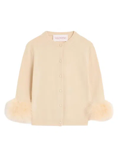 Valentino Women's Cardigan With Feathers In Neutral