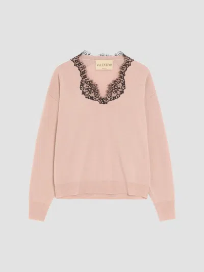 Valentino Women's Cashmere Jumper With Lace In Poudre