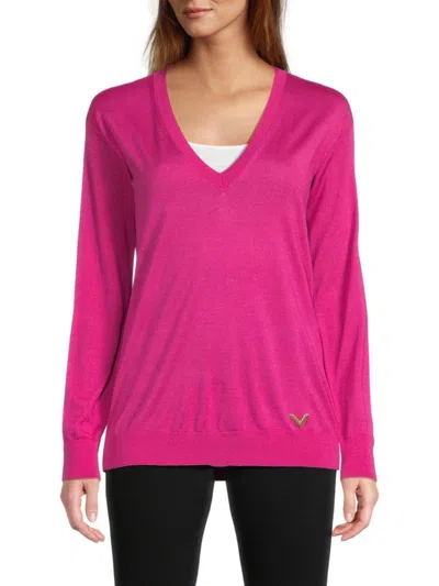 Valentino Women's Cashmere-silk V-neck Sweater In Pink