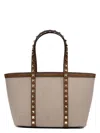 Valentino Small Shopping Bag Rockstud In Beige