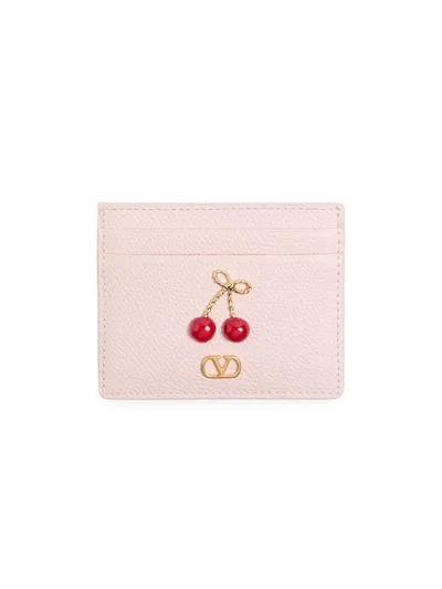 Valentino Garavani Women's Cherryfic Card Holder In Grainy Calfskin In Pink