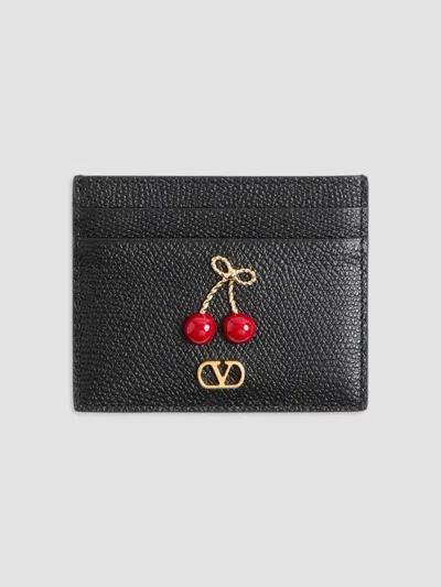 Valentino Garavani Women's Cherryfic Grainy Calfskin Cardholder In Black