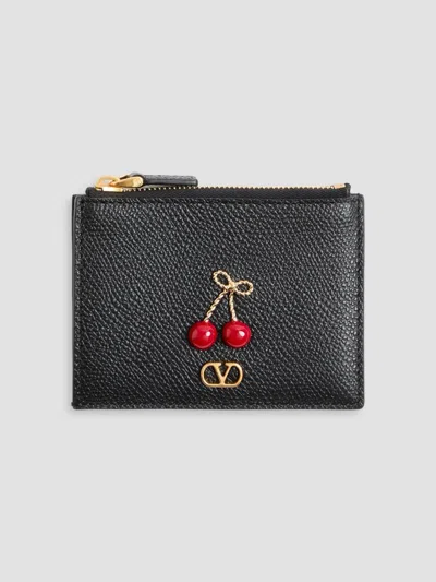 Valentino Garavani Women's Cherryfic Grainy Calfskin Cardholder In Black