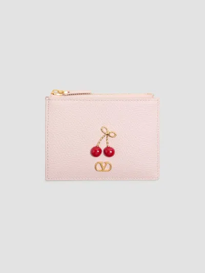 Valentino Garavani Women's Cherryfic Grainy Calfskin Cardholder In Pink