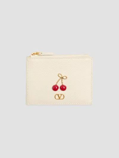 Valentino Garavani Women's Cherryfic Grainy Calfskin Cardholder In White