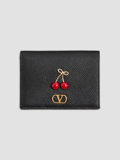 Valentino Garavani Women's Cherryfic Wallet In Grainy Calfskin In Black