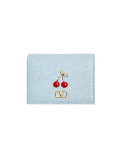 Valentino Garavani Women's Cherryfic Wallet In Grainy Calfskin In Blue