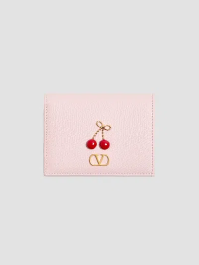 Valentino Garavani Women's Cherryfic Wallet In Grainy Calfskin In Rose Quartz