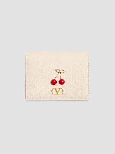 Valentino Garavani Women's Cherryfic Wallet In Grainy Calfskin In White