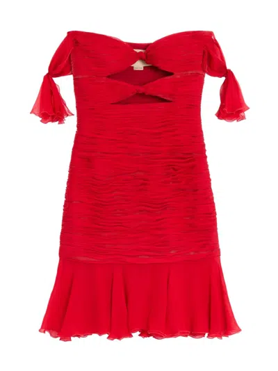 Valentino Chiffon Short Dress Woman Paris 46 In Red