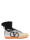 Valentino Leather Sneakers With Glitter Finish And Ankle Strap In Golden