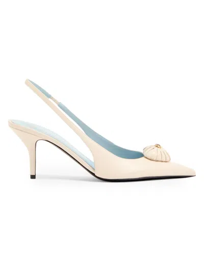 Valentino Garavani Coeur Royal Slingback Pumps In Kidskin 75mm Woman Butter 41 In White