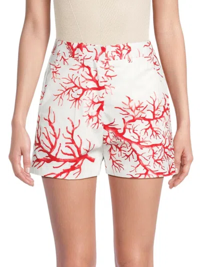 Valentino Women's Coral-print Dress Shorts In White Coral