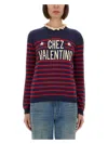 Valentino Knitwear Sweater Asymmetric Neck Design In Blue