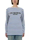 Valentino Long Sleeve Cotton T-shirt With Striped Pattern In Blue