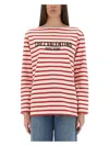Valentino Striped Cotton Jersey Long Sleeve T-shirt Ivory And Red In Red
