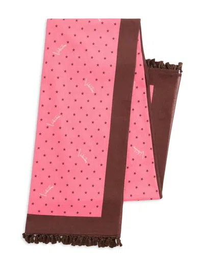 Valentino Women's Cotton Sarong With Stelline E Firma Starry Print With Tassel Trim In Pink