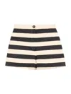 Valentino Cotton Satin Shorts With Maxi Barré Stripe Woman Black/vanilla 44 In Multi