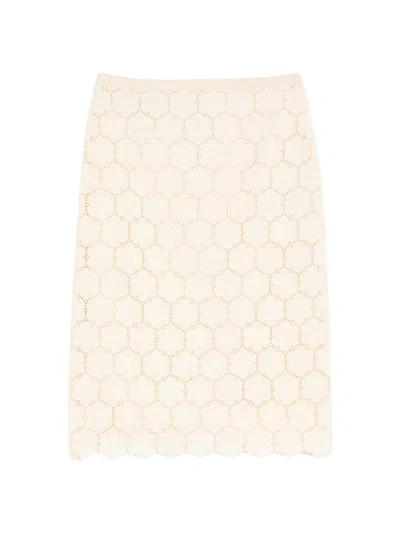 Valentino Cotton Skirt With Fleurs À Jour Woman Latte 42 In Neutral