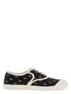 Valentino Black Cotton Sneakers With Floral Pattern And Rubber Sole In Black