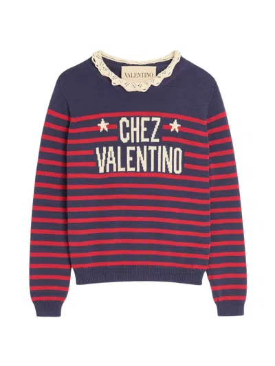 Valentino Women's Cotton Sweater In Provence Blue Paris