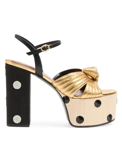 VALENTINO GARAVANI WOMEN'S CRASHER 125MM PLATFORM SANDALS WITH PLUS DE POIS EMBROIDERY