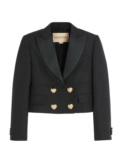 Valentino Double-breasted Cropped Blazer In Black