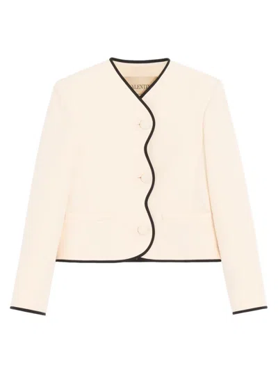 Valentino Wool And Silk Blend Jacket In Neutral