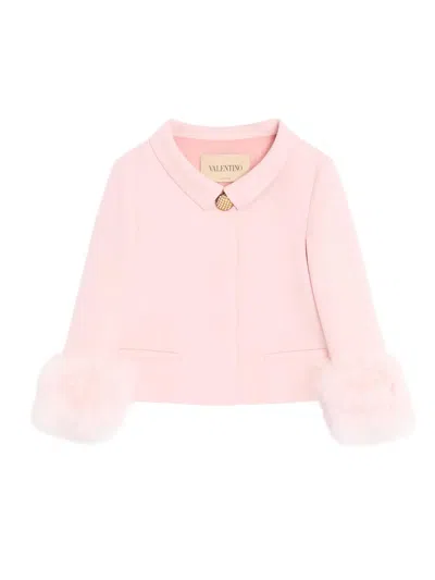 Valentino Women's Crepe Couture Jacket With Feathers In Pink