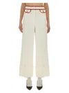 Valentino Ivory Trousers With Gold V In Neutral