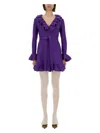 Valentino Garavani Purple Short Dress With V-neck And Ruffles In Virgin Wool And Silk Blend Woman