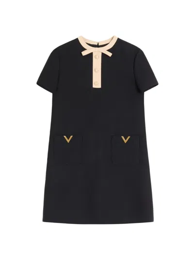 Valentino Silk And Wool Blend Short Sleeve Dress In Black