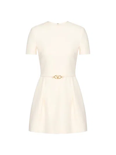 Valentino Crepe Couture Belted Minidress In Ivory
