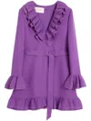 Valentino Garavani Purple Short Dress With V-neck And Ruffles In Virgin Wool And Silk Blend Woman In Multicolor