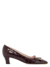 Valentino Brown Crocodile Effect Calfskin Pumps With Bow And Medium Heel In Brown