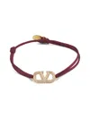 Valentino Women's Crystal & Antique-brass-finished V Logo Cord Bracelet In Burgundy