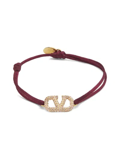 Valentino Garavani Women's Crystal & Antique-brass-finished V Logo Cord Bracelet In Burgundy