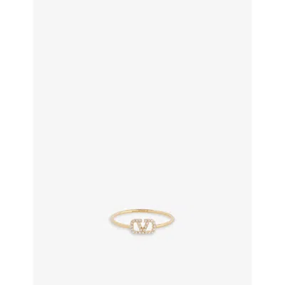 Valentino Garavani Valentino Womens Crystal Silver Shade Logo-embellished Brass Ring