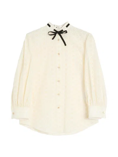 Valentino Women's Daisy Sangallo Polka Dot Shirt In Neutral